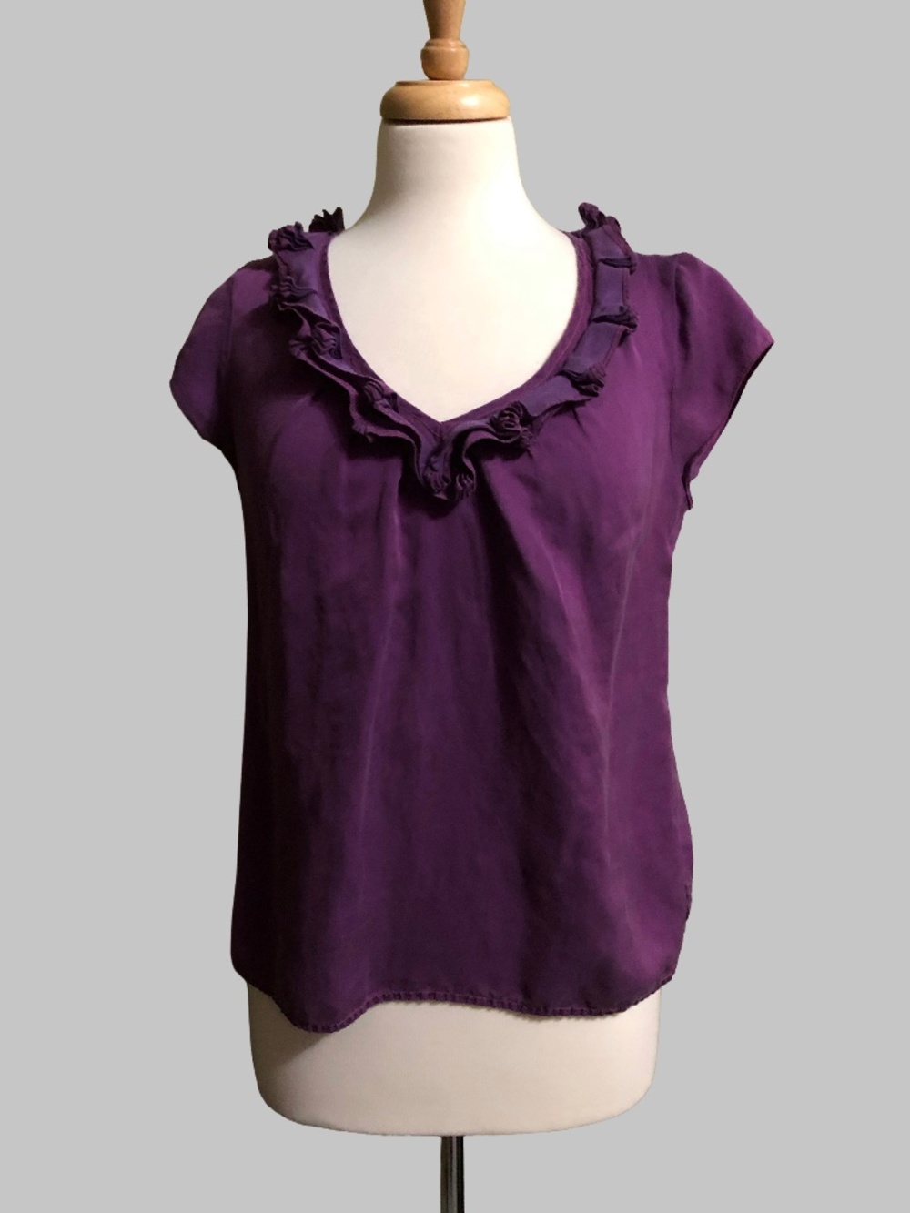 Talbots Rich Purple Silk Blend Ruffle V-Neck Blouse Size 8